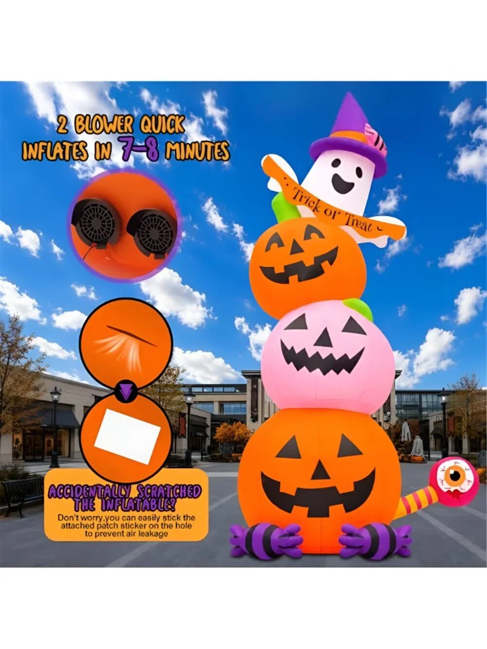 20FT Tall Halloween Inflatables Pumpkin Ghost